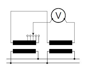 Šema za merenje prenosnog odnosa transformatora metodom referentnog transformatora